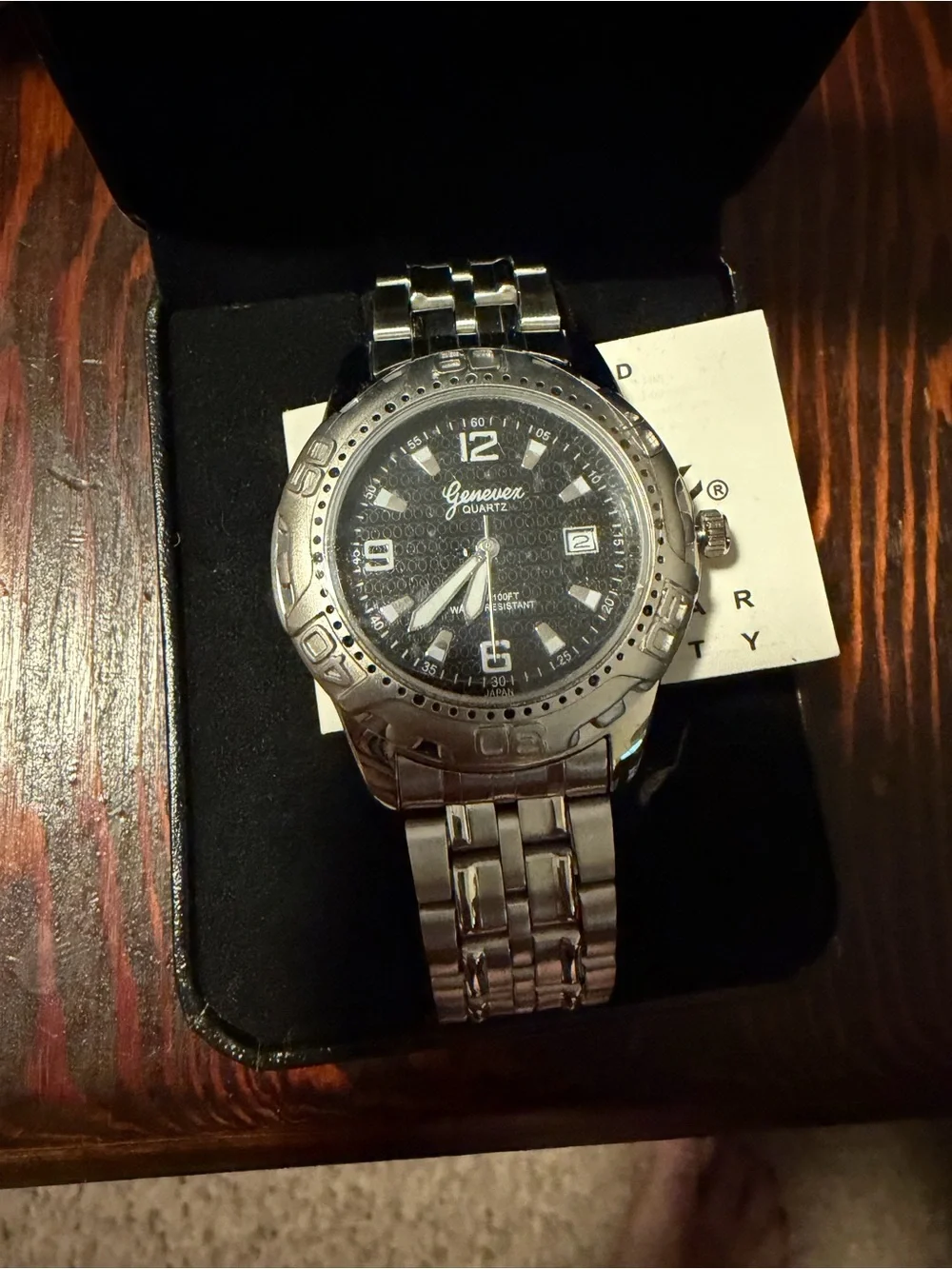 Genevex Men’s Silver Stainless Steel Watch with Black Dial